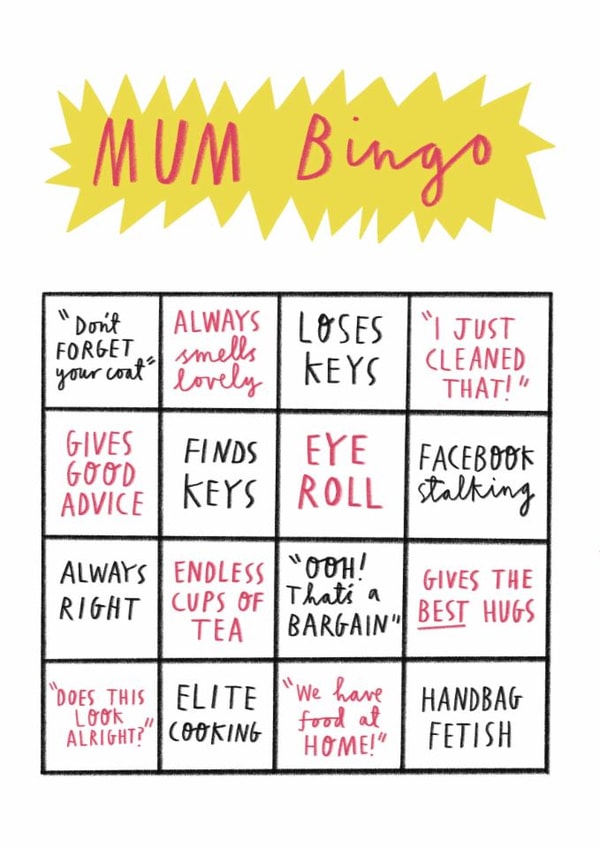 Funny Mother's Day Card - Mum Bingo created by Alice Mole Illustration