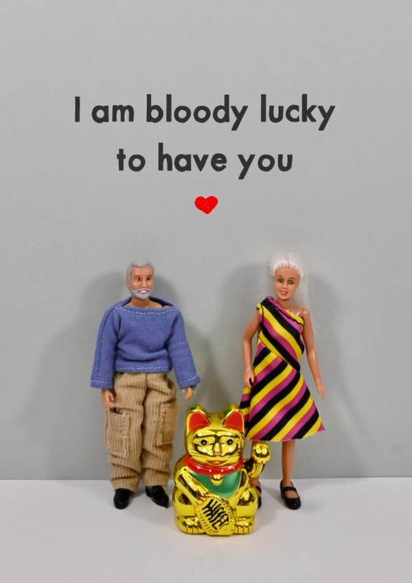 Cute Valentines Or Anniversary Card - Lucky Cat - Bloody Lucky created by Bold & Bright Cards
