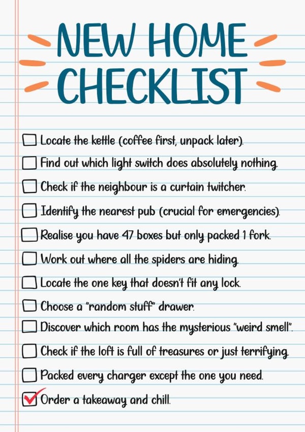 Funny New Home Checklist for Family or Friends created by David Speed Design