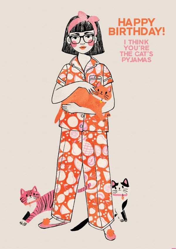 Cute Birthday Card - Cats Pyjamas created by THE PRINTED SQUARE STUDIO