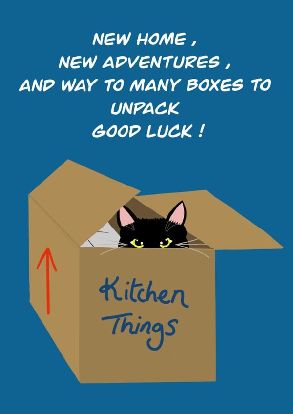 New Home card , little bit of humour so funny /cute for anyone created by Sarah Barker Illustrations