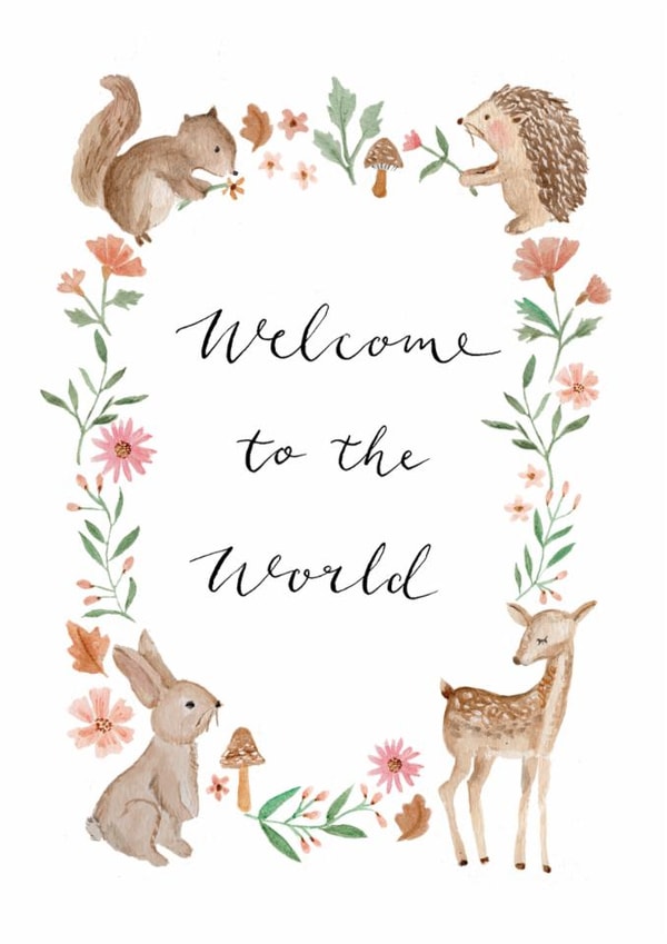 Cute New Baby Card - Welcome To The World - Woodland created by Sage and Hart