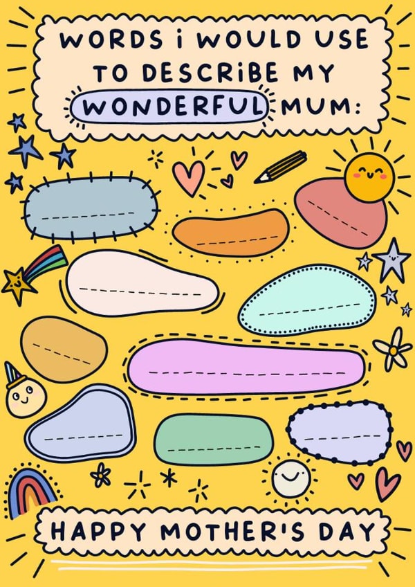Cute Customisable Mother's Day Card - From The Kids - 'Words to Describe My Wonderful Mum' created by Sarah Harding