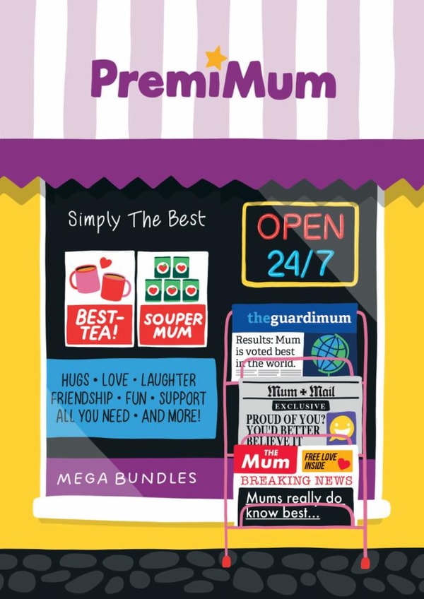 Funny Mother's Day Card – Shop Front – Premimum created by Stoats & Weasels