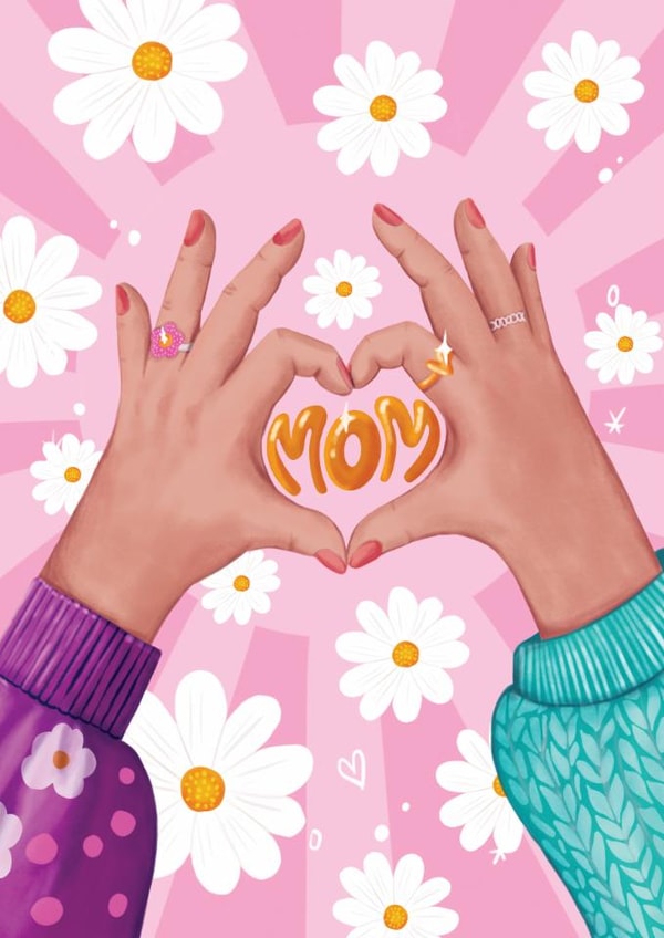 Cute Mother's Day Card - Flowers - Heart Hands created by Aniet Illustration