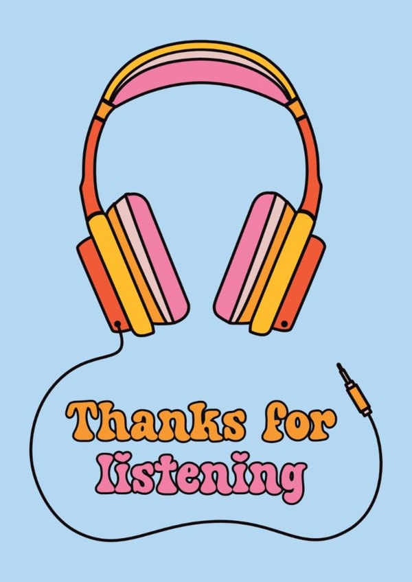 Thanks for listening card with funky retro headphones - show your appreciation created by Sunshine Lane
