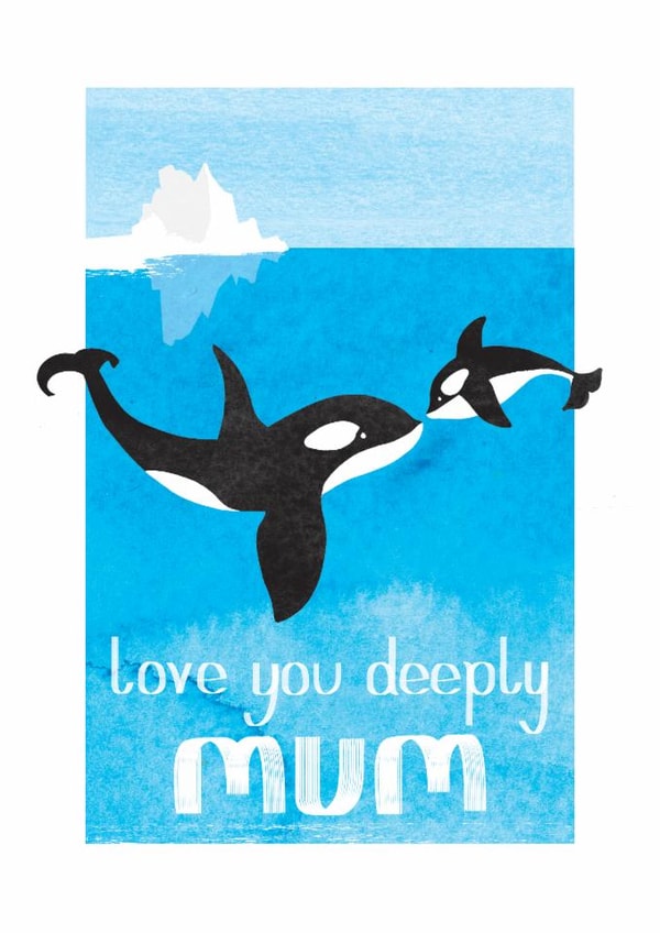 Cute mothers day card - cute mum card - whale card mum - love you deeply mum created by Joey Marsh