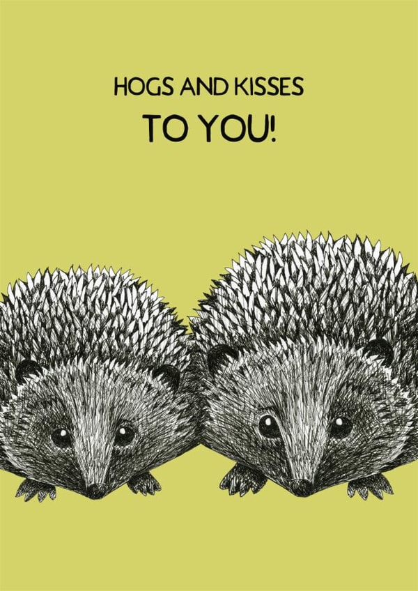Cute Love & Friendship Card - Hogs And Kisses - Hedgehogs created by Perkins & Morley