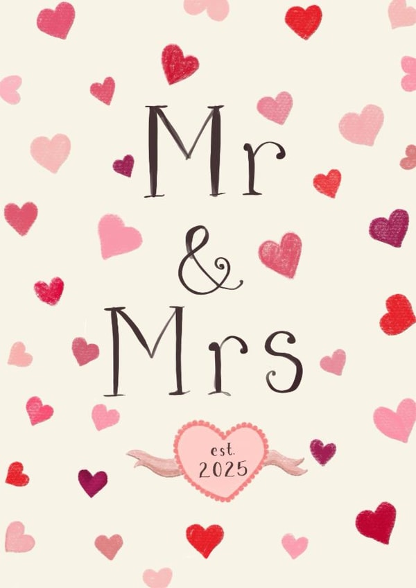 Classic Wedding Card - Mr & Mrs - Hearts - 2025 created by Love Lucy Illustration