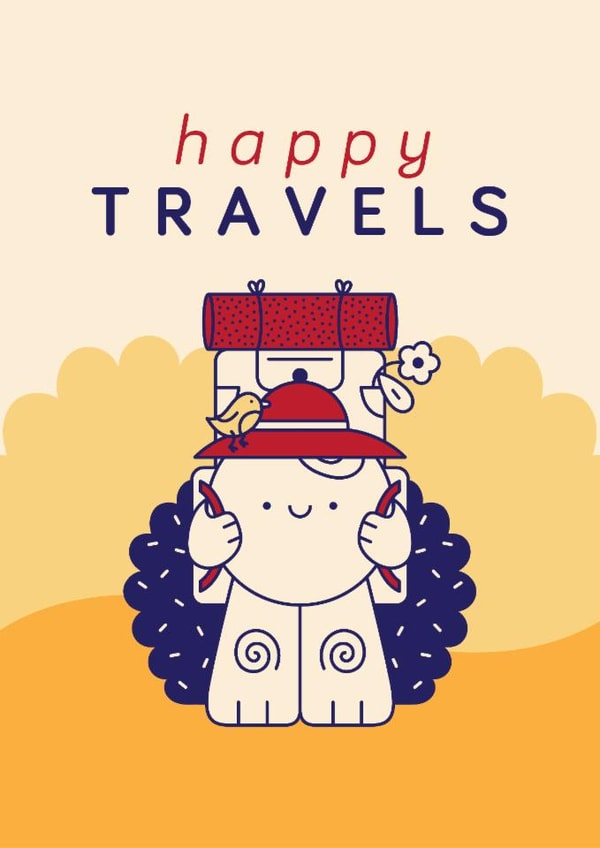 Cute Leaving Card - Happy Travels - Backpack created by Gemma Pratt
