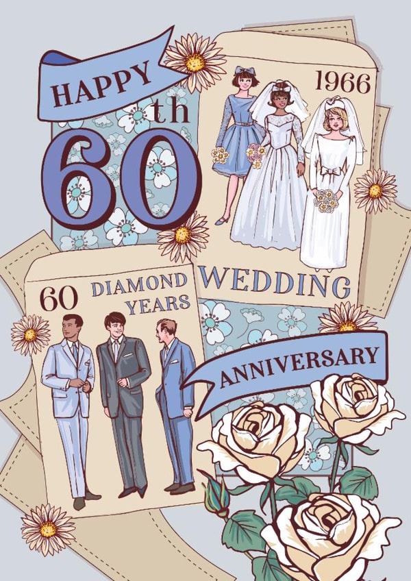 Classic Anniversary Card - 60th - Retro Sewing Patterns created by Angie Spurgeon