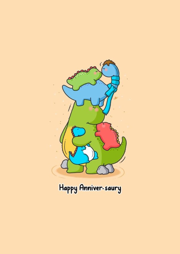 Funny Cute Dinosaur Anniversary Card – Happy Anniver-saury created by Toastedink
