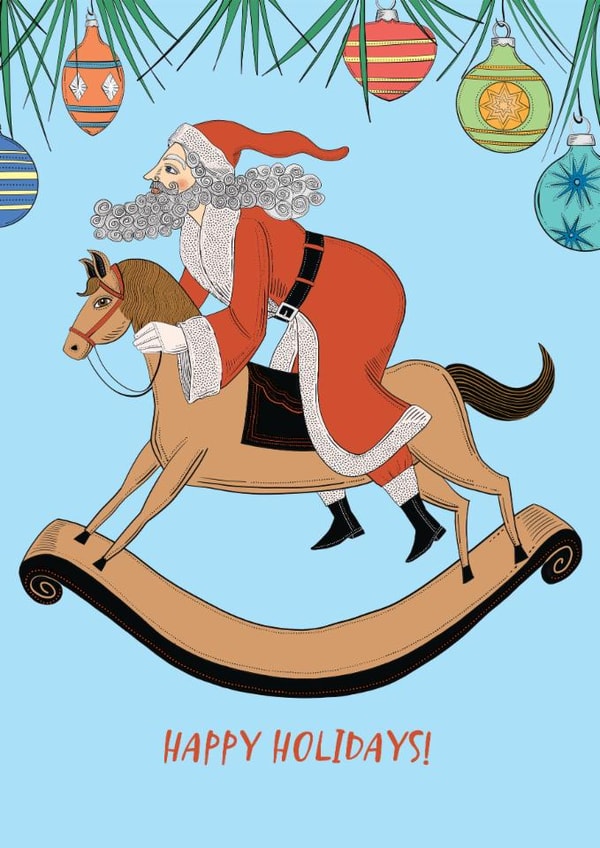 Santa on a Rocking Horse Christmas/Holiday Card created by Sue Todd