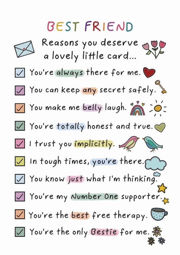 Cute Thank You/Love & Friendship Card - For Best Friend - Reasons You Deserve created by And You Can Quote Me