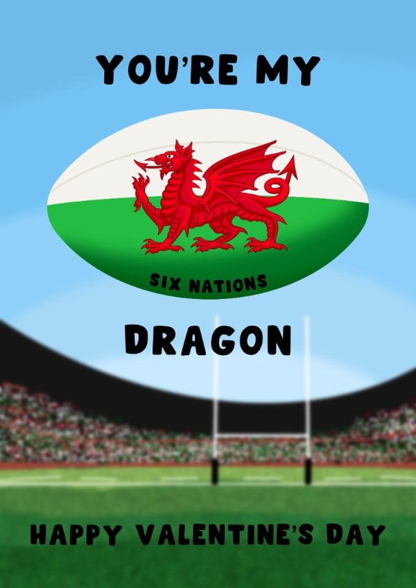 Cute Welsh Six Nations Card - Valentine's Day - Welsh Dragon - For Him - For Her created by Pink Peach Cards