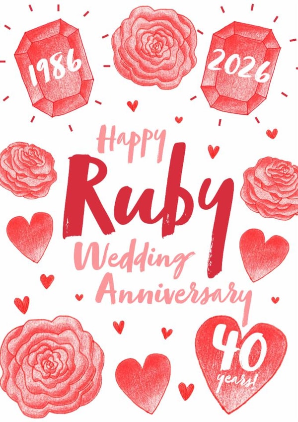 Traditional Anniversary Card - 40th - Ruby created by Juniper and Rose Studio