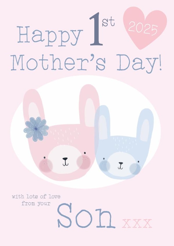 Cute Mother's Day Card - Rabbits - First Mother's Day - From Son created by Juniper and Rose Studio