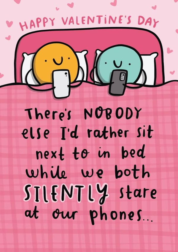 Cute Valentine's Day Card - Stare At Our Phones created by Arrow Gift Co