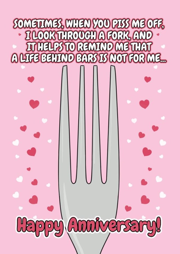 Funny Anniversary Card - Life Behind Bars - Fork Pun created by @Cupsie's Creations