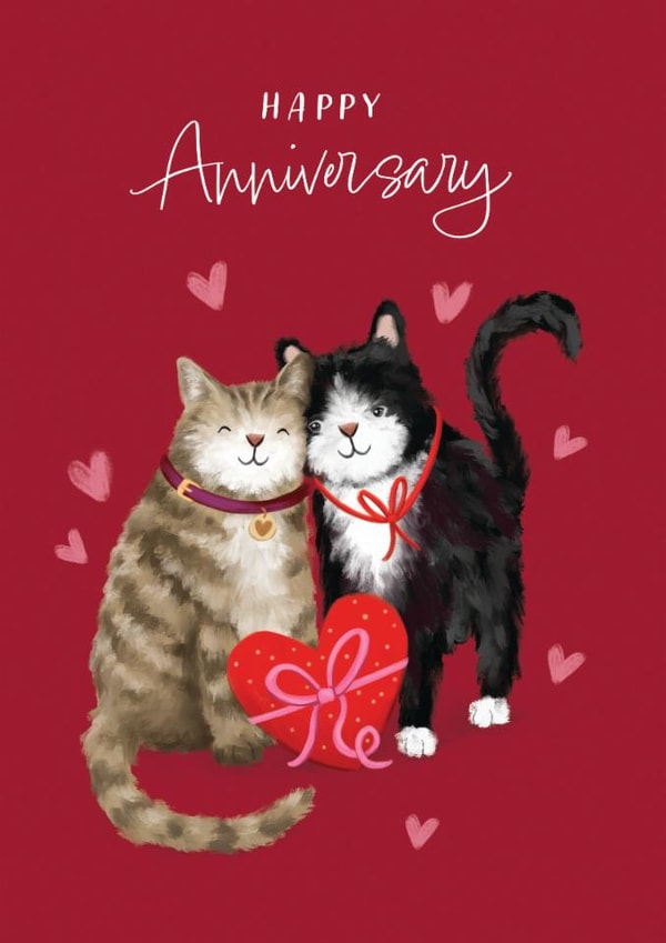 Cute Anniversary Card - Cats - Hearts created by Debbie Daley Illustrations