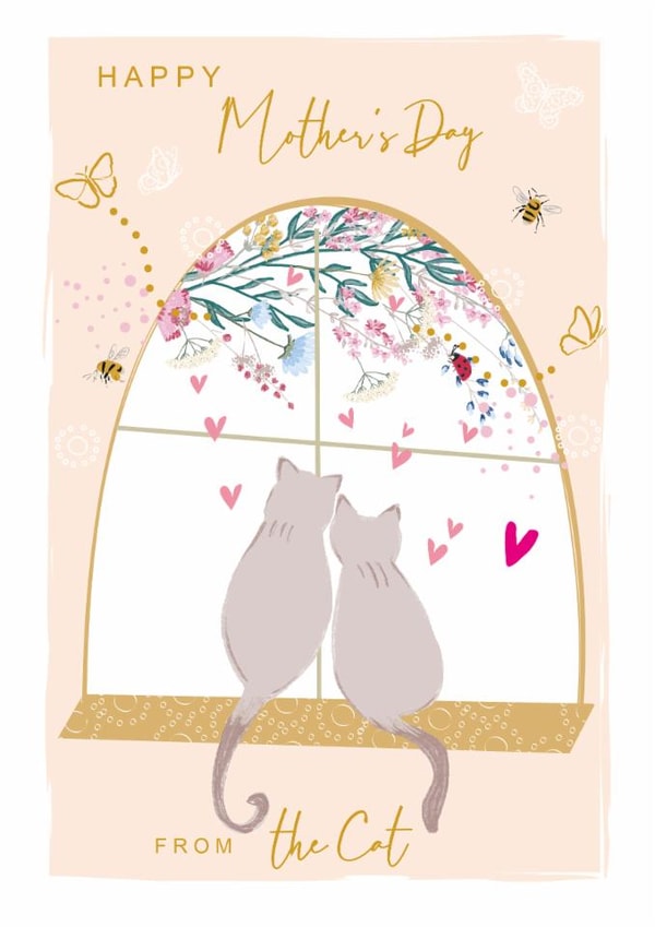 Cute Mothers Day Card - From The Cat - Cuddling Cats - Bees Meadow Flowers created by SABIVO Design by Sabina