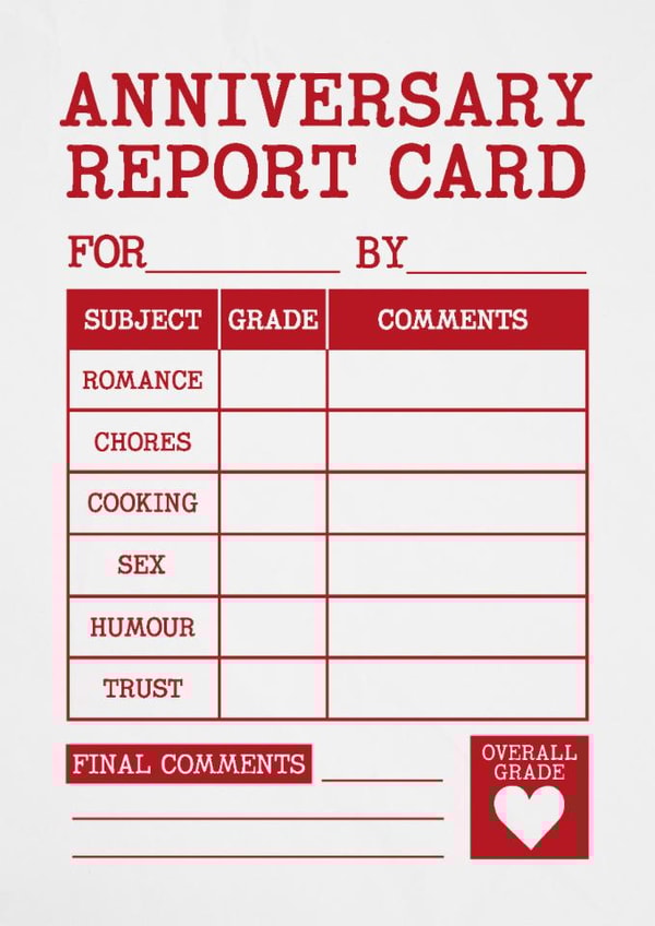 Funny Anniversary Card - Report Card created by Paul Stevens