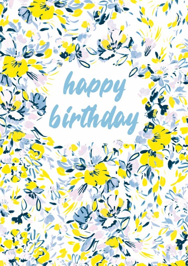 Pretty Birthday Card - For Her - Painted Flowers - Retro Type created by Rebecca Prinn