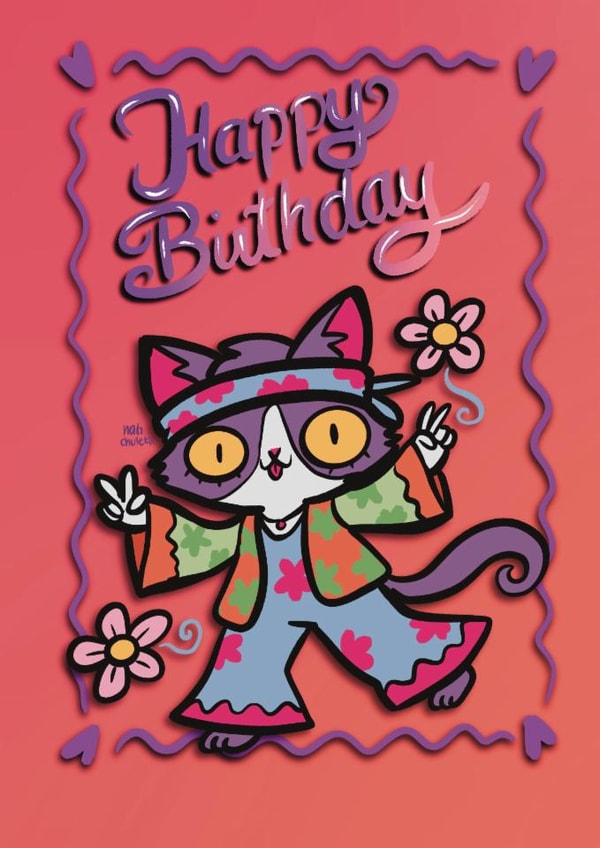 Groovy hippie cat birthday created by Nati Chuleta
