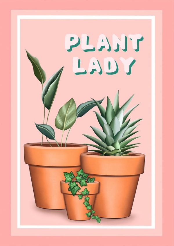 Classic illustrated art card for the plant loving lady in your life created by Suzanne Taktak