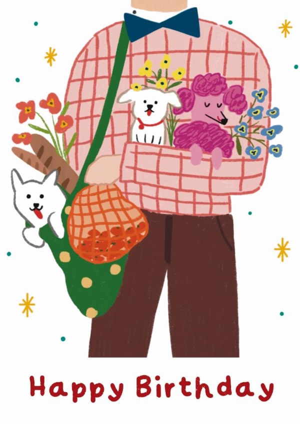 Cute Birthday Card - Dogs - Flowers | thortful