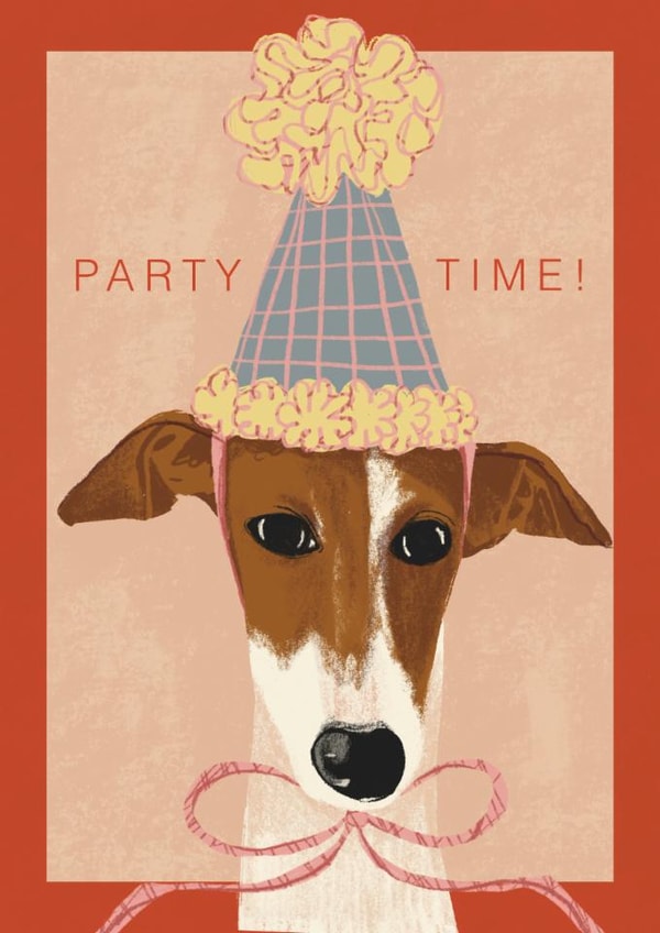 Cute Birthday Card - Whippet - Party Time! created by Isobel Rose Illustration