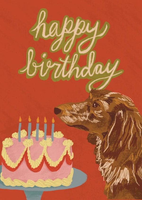 Cute Birthday Card - Dachshund - Cake created by Isobel Rose Illustration