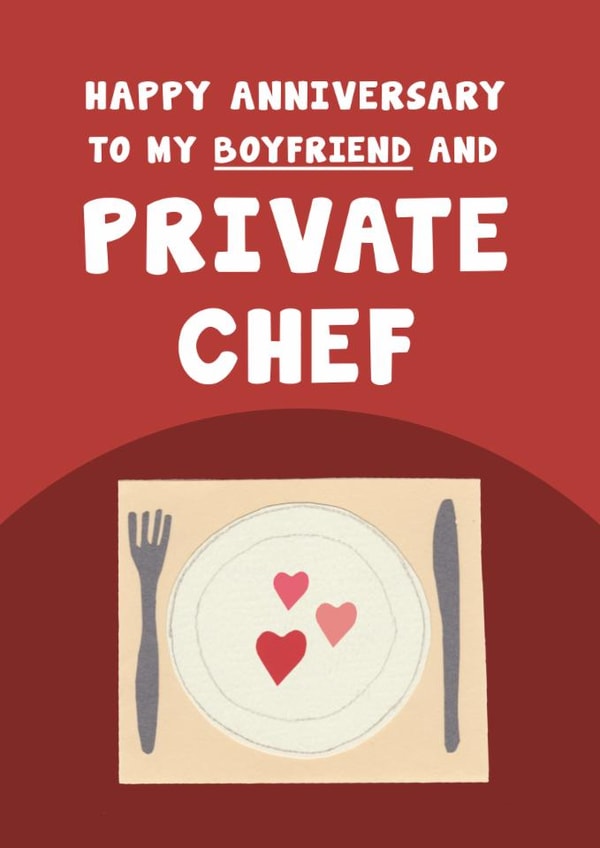 Fun Anniversary Card - For Boyfriend - Private Chef created by Card and Cake