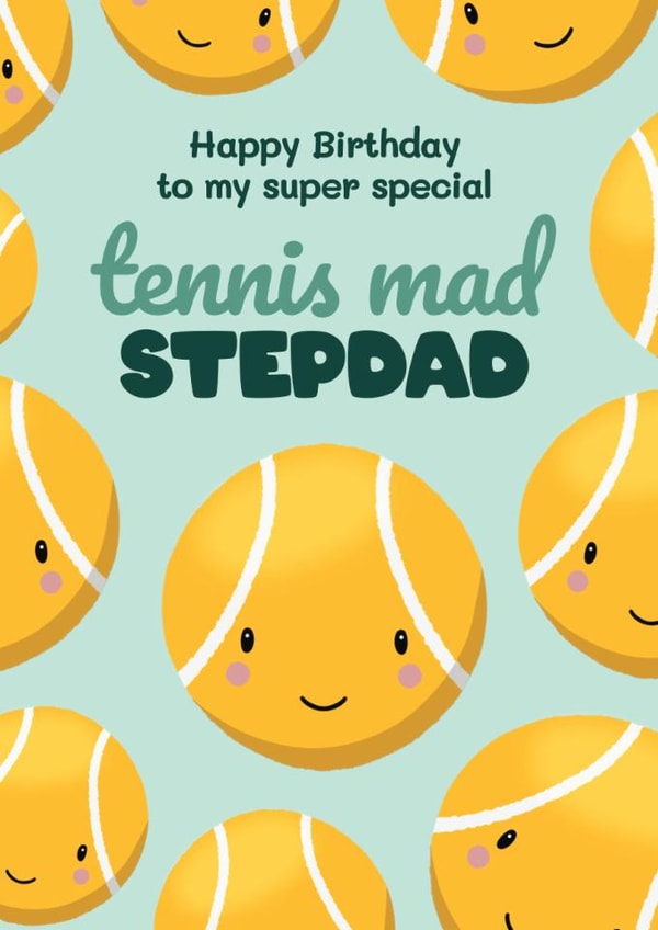 Cute Birthday Card - For Stepdad - Tennis Mad Stepdad created by Bev O'Connor || @oconnordesign