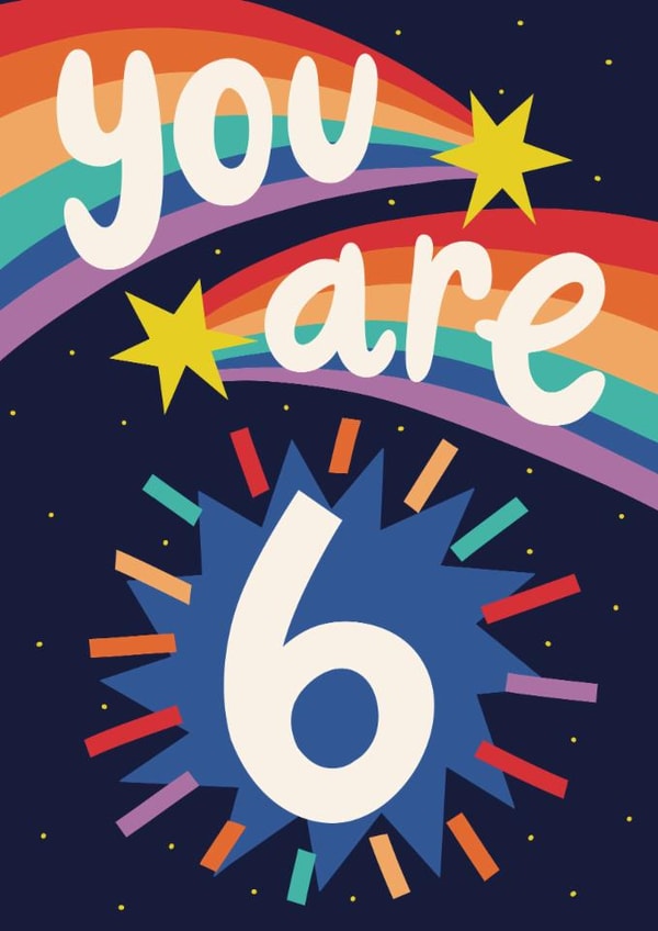 Cute 6th Birthday Card - Space Rainbow - Shooting Stars created by Christine Cuddihy Illustration