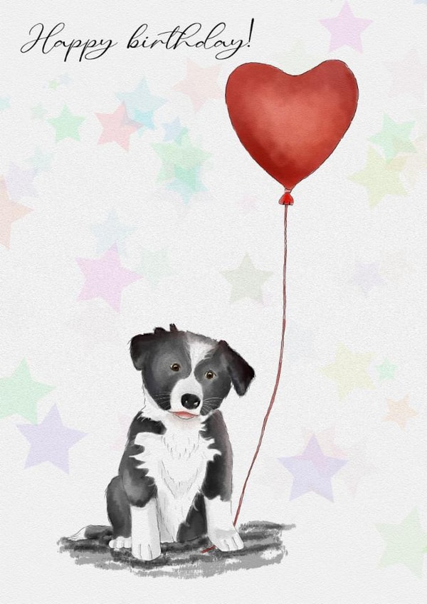 Cute Border collie puppy card for dog lovers created by Mheath Art & Illustration