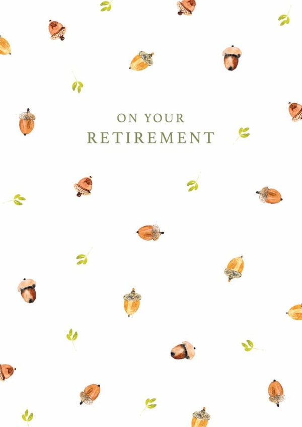 Classic Retirement Card - Painted Acorns - Leaves created by Rebecca Prinn