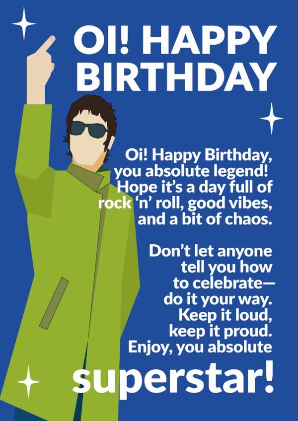 Fun Birthday Card - For Him - Liam Gallagher created by Jon Downer