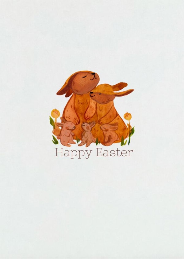 Cute Easter Card - Bunny Rabbits - Flowers created by GRA Designs