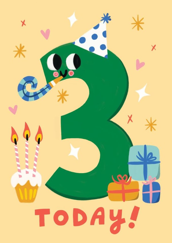 Cute 3rd Birthday Card - Cake - Presents created by @AimeeStevens.Design