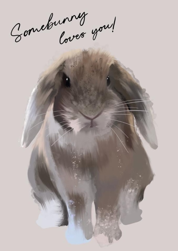 Cute Bunny Love Card – Somebunny Loves You – Adorable Illustration created by Freya Fuller
