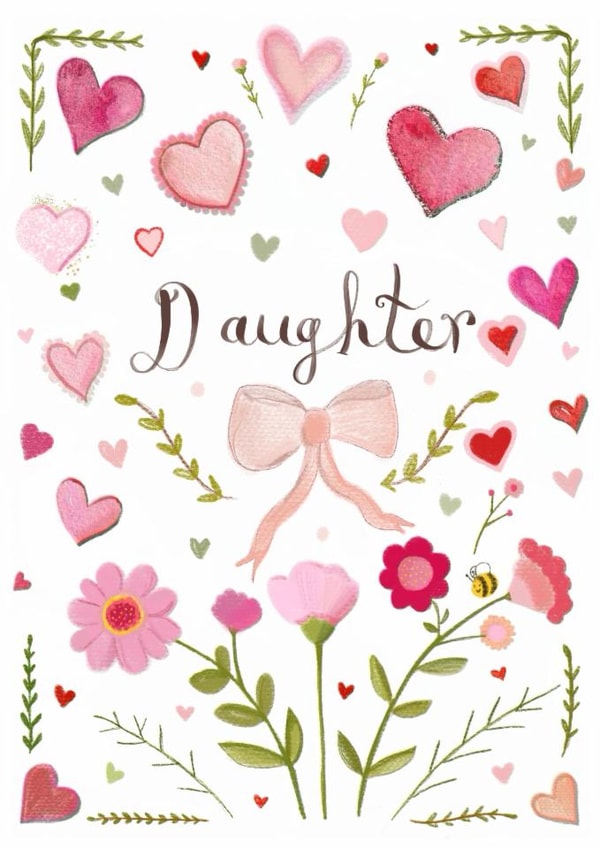 Classic Birthday Card - For Daughter - Flowers & Hearts created by Love Lucy Illustration