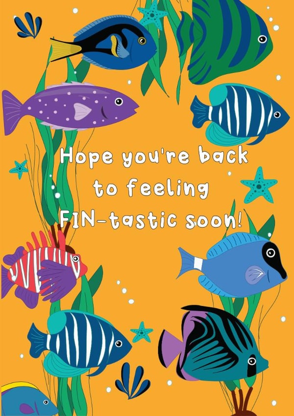 Cute Get Well Card - Feel Fin-tastic Soon - Fish created by @Laura Lonsdale Designs
