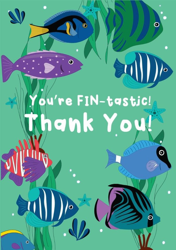 Cute Thank You Card - You're Fin-Tastic! - Fish Pun created by @Laura Lonsdale Designs