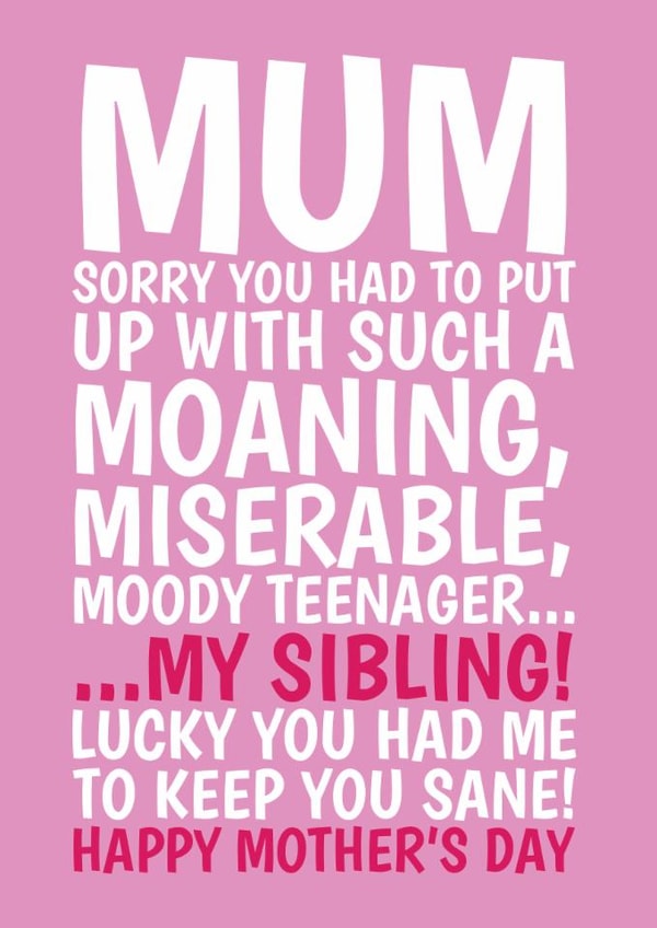 Funny Mother's Day Card - Moody Teenager created by @Cupsie's Creations