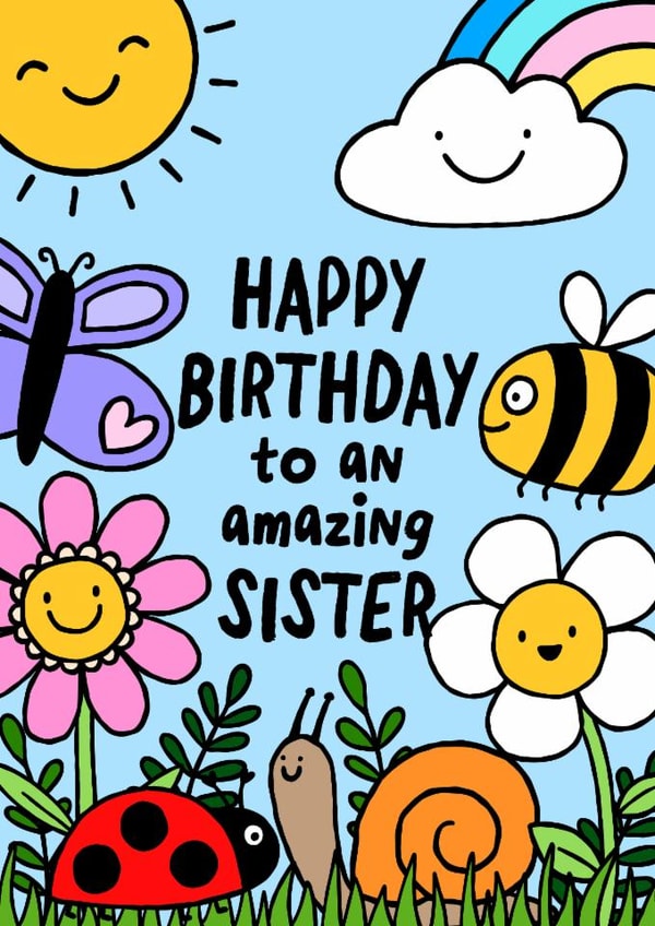 Cute Birthday Card - For Sister - Flowers created by Macie Dot Doodles