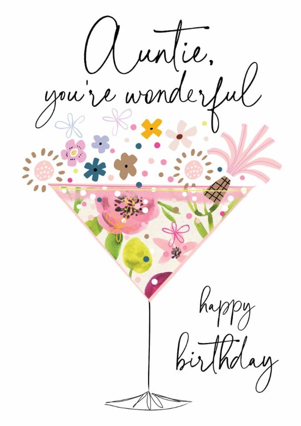 Classic Birthday Card - Wonderful Auntie - Cocktail created by Katie Phythian Design
