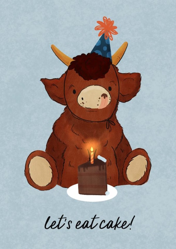 Cute Birthday Card - Highland Cow - Let’s Eat Cake created by Kelsey Marshalsey
