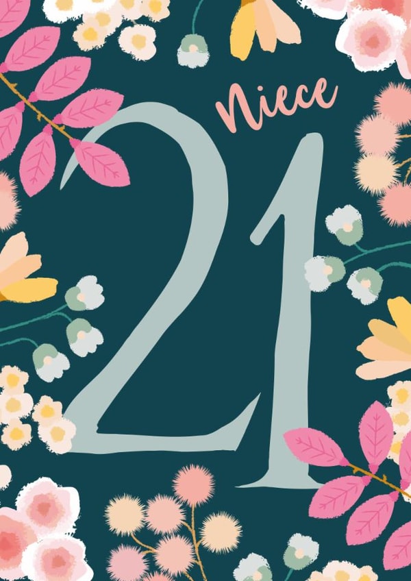 Pretty 21st Birthday Card - For Niece - Flowers created by The Pattern Press