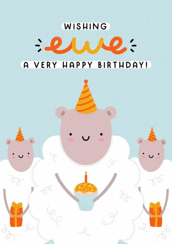 Cute Birthday Card - Wishing Ewe a Very Happy Birthday - Sheep Pun created by Joanne Hawker
